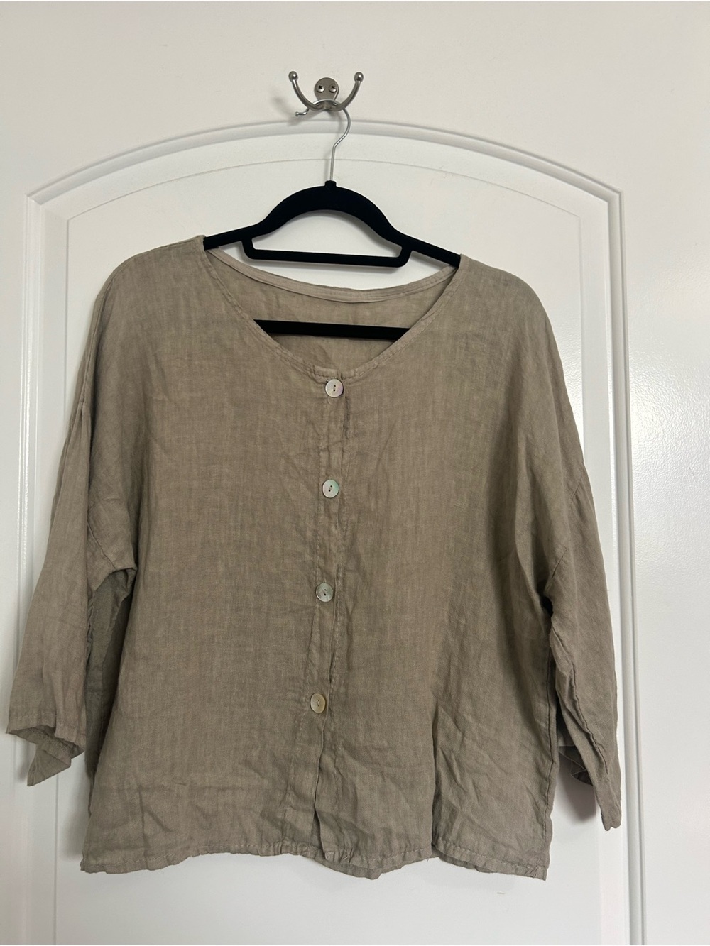 100% Linen Made In Italy Button-Front Top size S chic coastal boho relaxed boxy